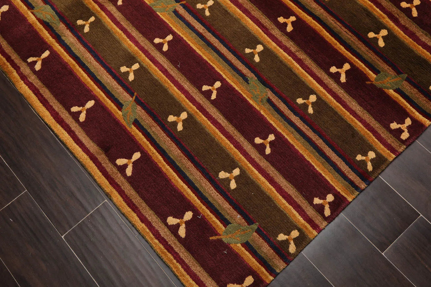 6x9 Green Hand Knotted Tibetan Transitional  Striped Wool Oriental Area Rug-3