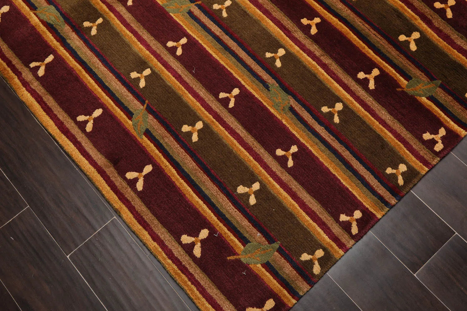 6x9 Green Hand Knotted Tibetan Transitional  Striped Wool Oriental Area Rug-3
