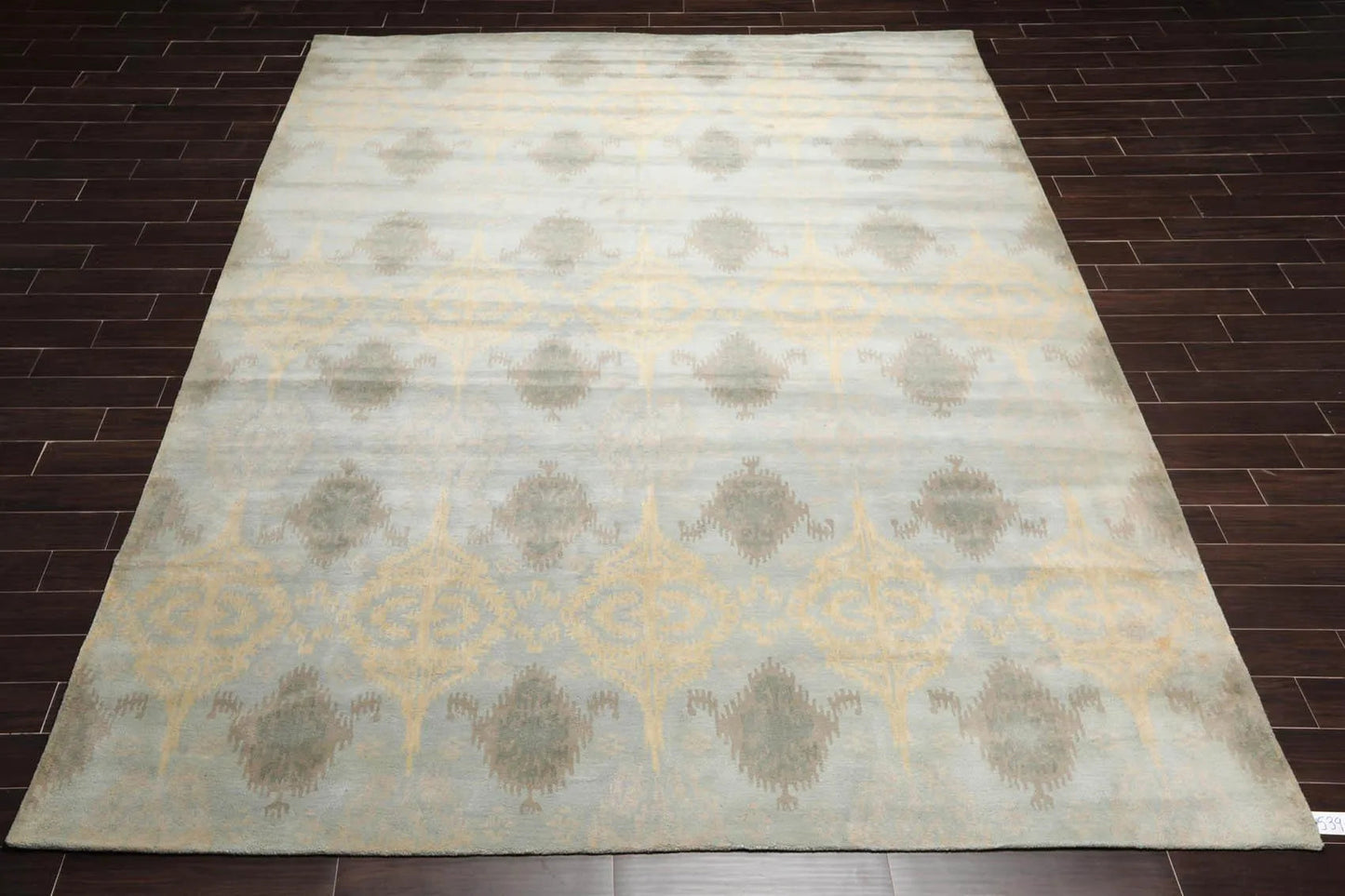 9'4'' x 13'3'' Handmade 100% Wool Ikat Modern Oriental Area Rug Light Blue-1