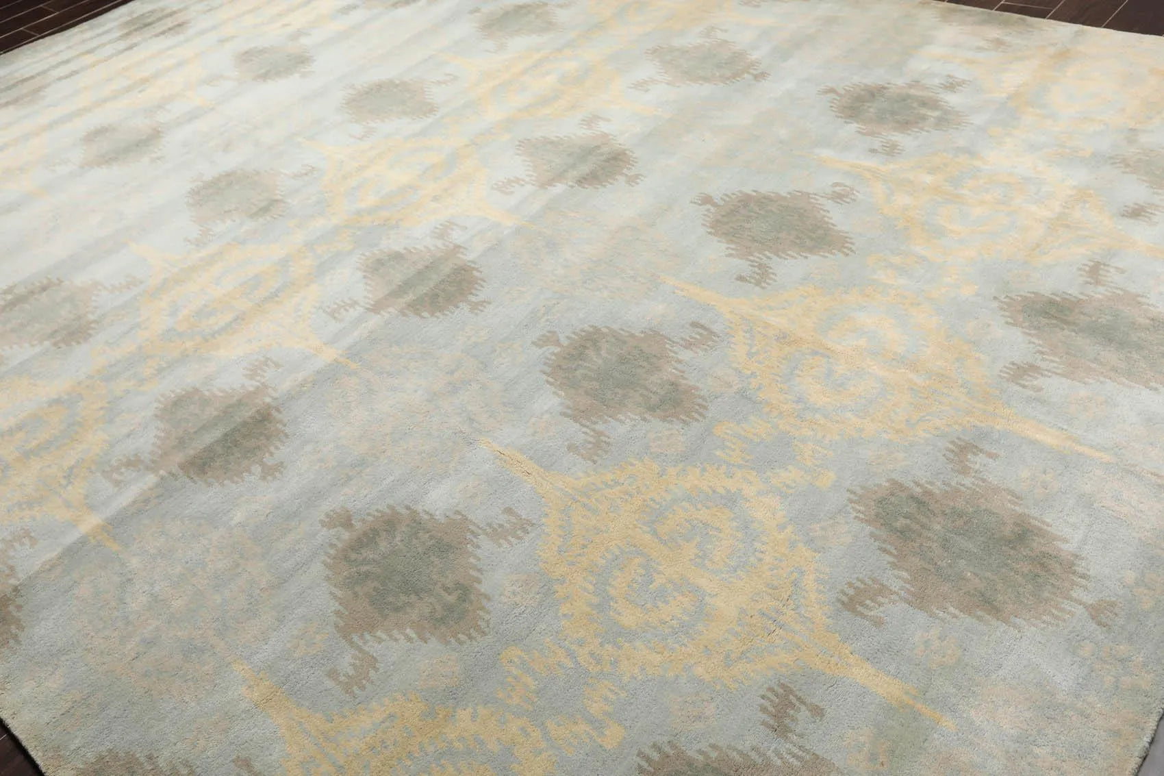 9'4'' x 13'3'' Handmade 100% Wool Ikat Modern Oriental Area Rug Light Blue-2