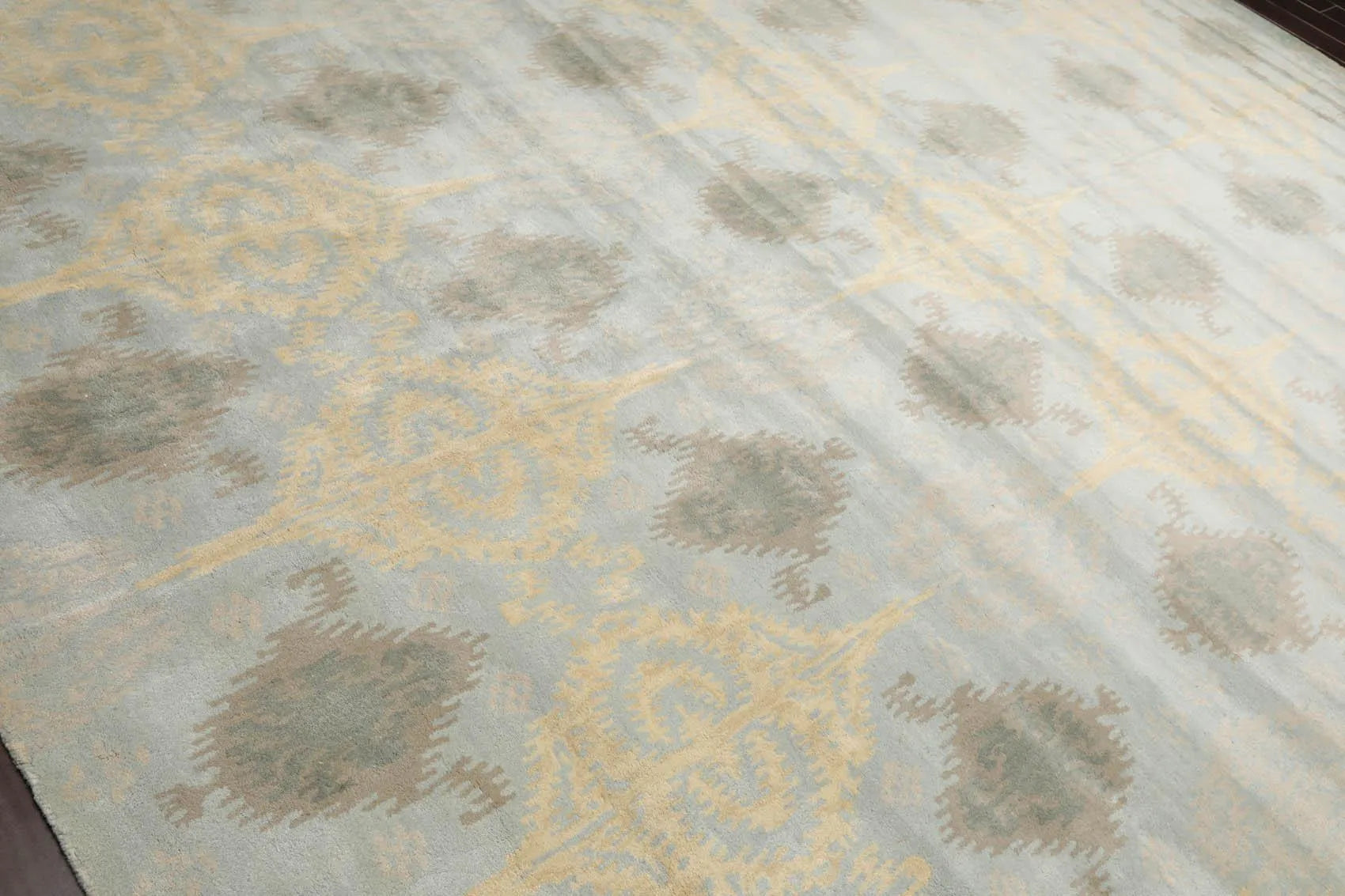 9'4'' x 13'3'' Handmade 100% Wool Ikat Modern Oriental Area Rug Light Blue-3