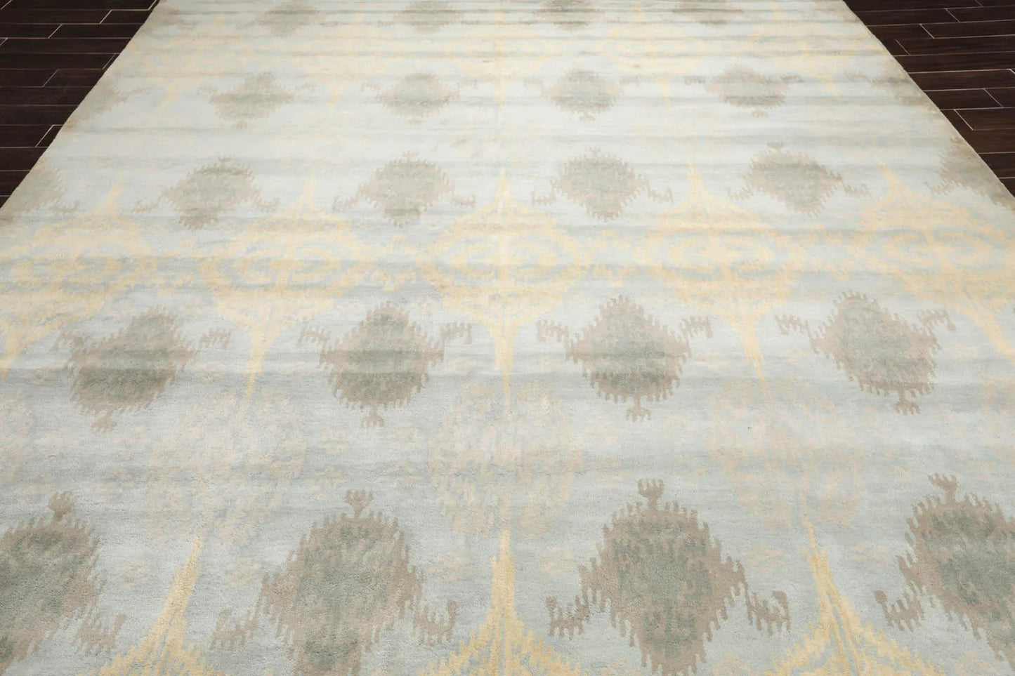 9'4'' x 13'3'' Handmade 100% Wool Ikat Modern Oriental Area Rug Light Blue-4