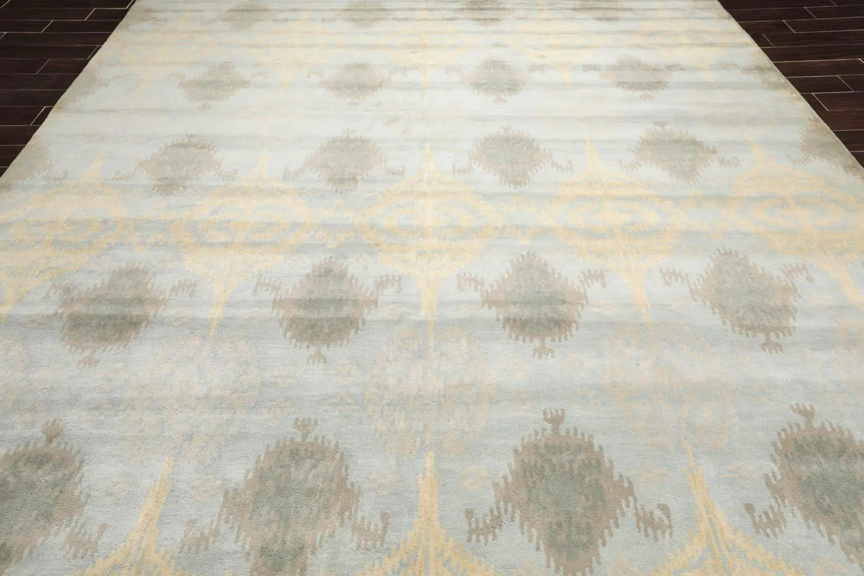 9'4'' x 13'3'' Handmade 100% Wool Ikat Modern Oriental Area Rug Light Blue-4
