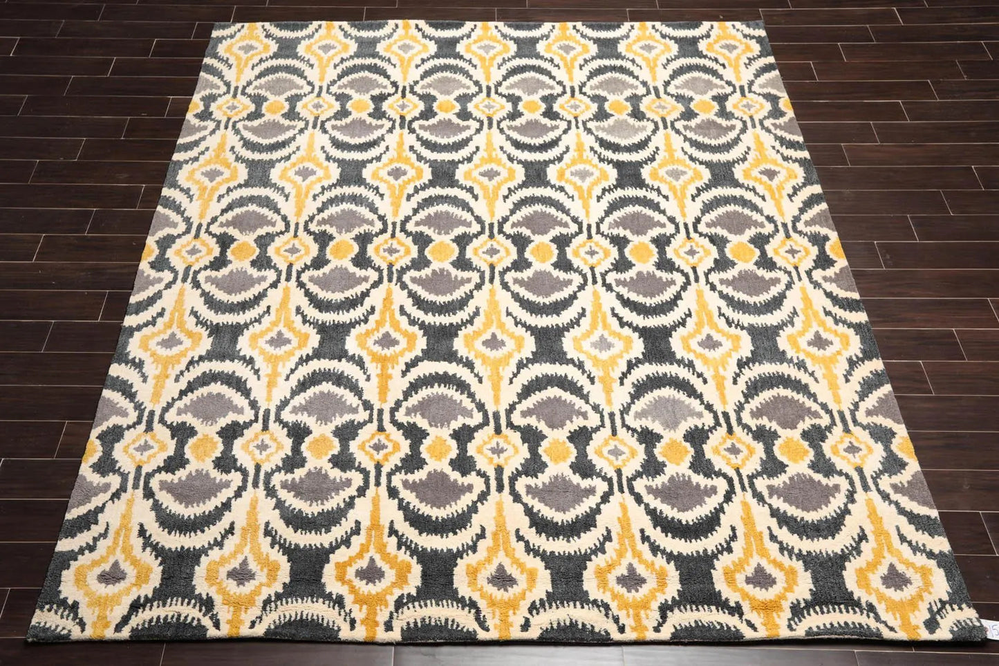 8' x 10' Handmade 100% Wool Bold Ikat Modern Oriental Area Rug Beige-1