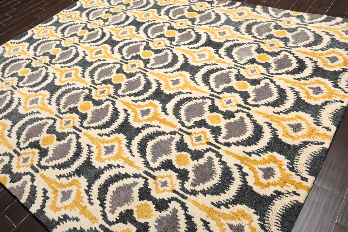 8' x 10' Handmade 100% Wool Bold Ikat Modern Oriental Area Rug Beige-2