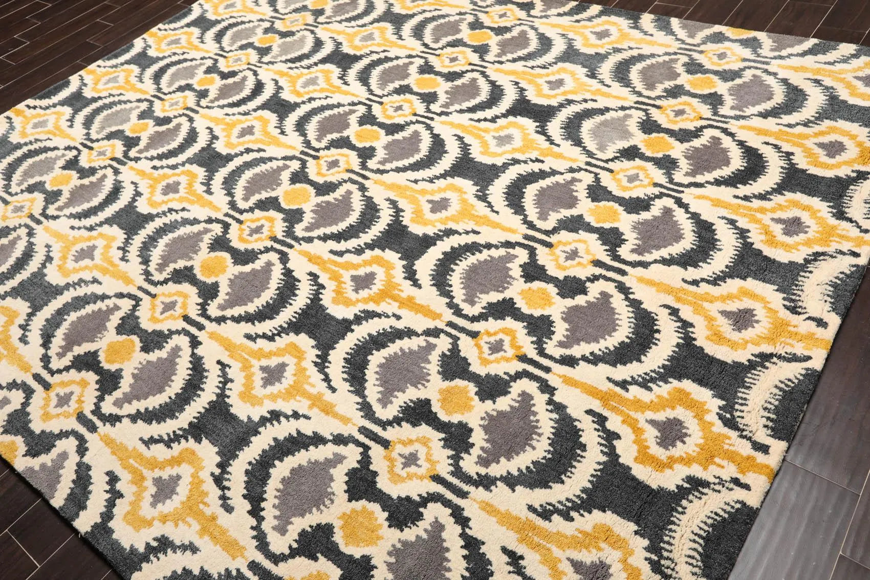 8' x 10' Handmade 100% Wool Bold Ikat Modern Oriental Area Rug Beige-2