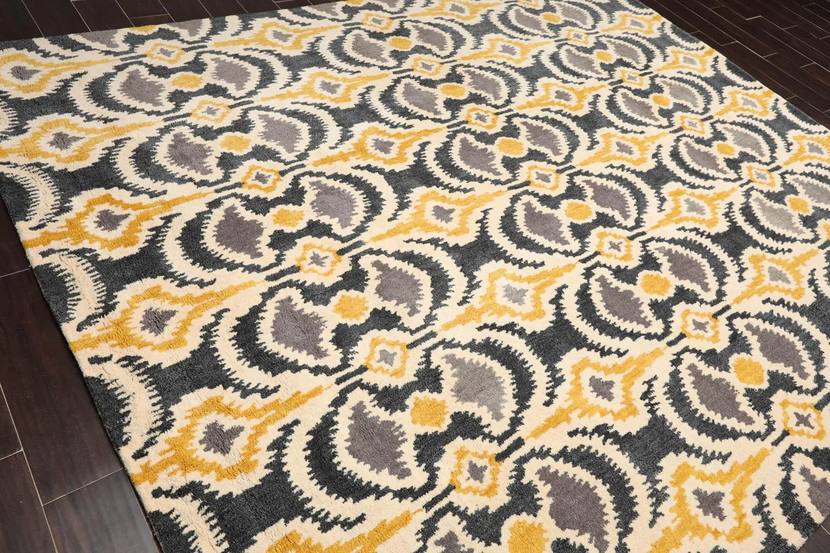 8' x 10' Handmade 100% Wool Bold Ikat Modern Oriental Area Rug Beige-3