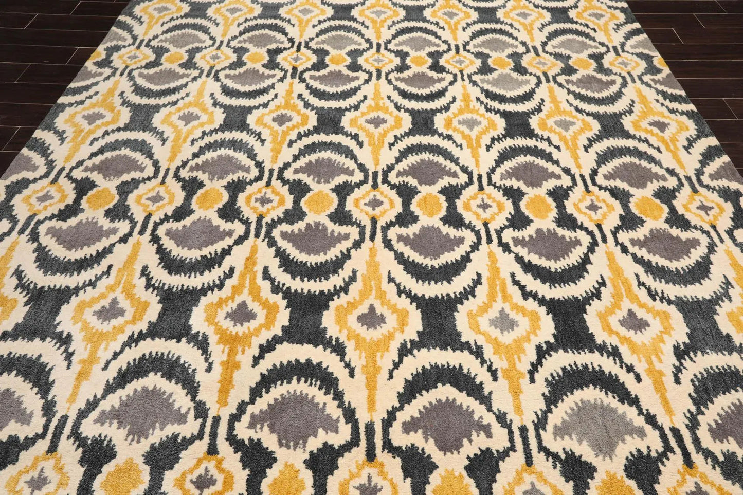 8' x 10' Handmade 100% Wool Bold Ikat Modern Oriental Area Rug Beige-4