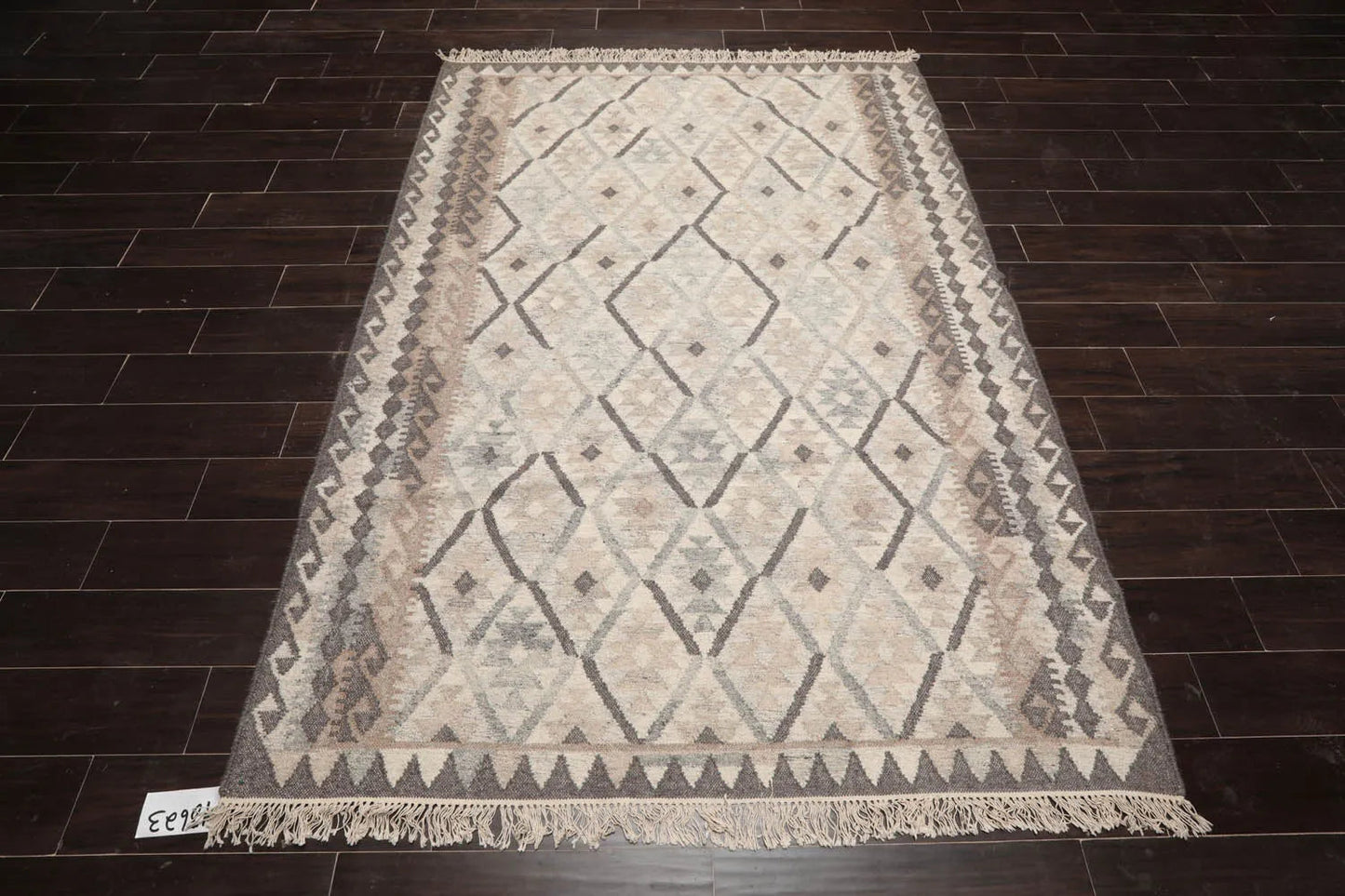 LoomBloom 5x8 Beige Wool Hand Woven Southwestern Kilim Oriental Area Rug-2