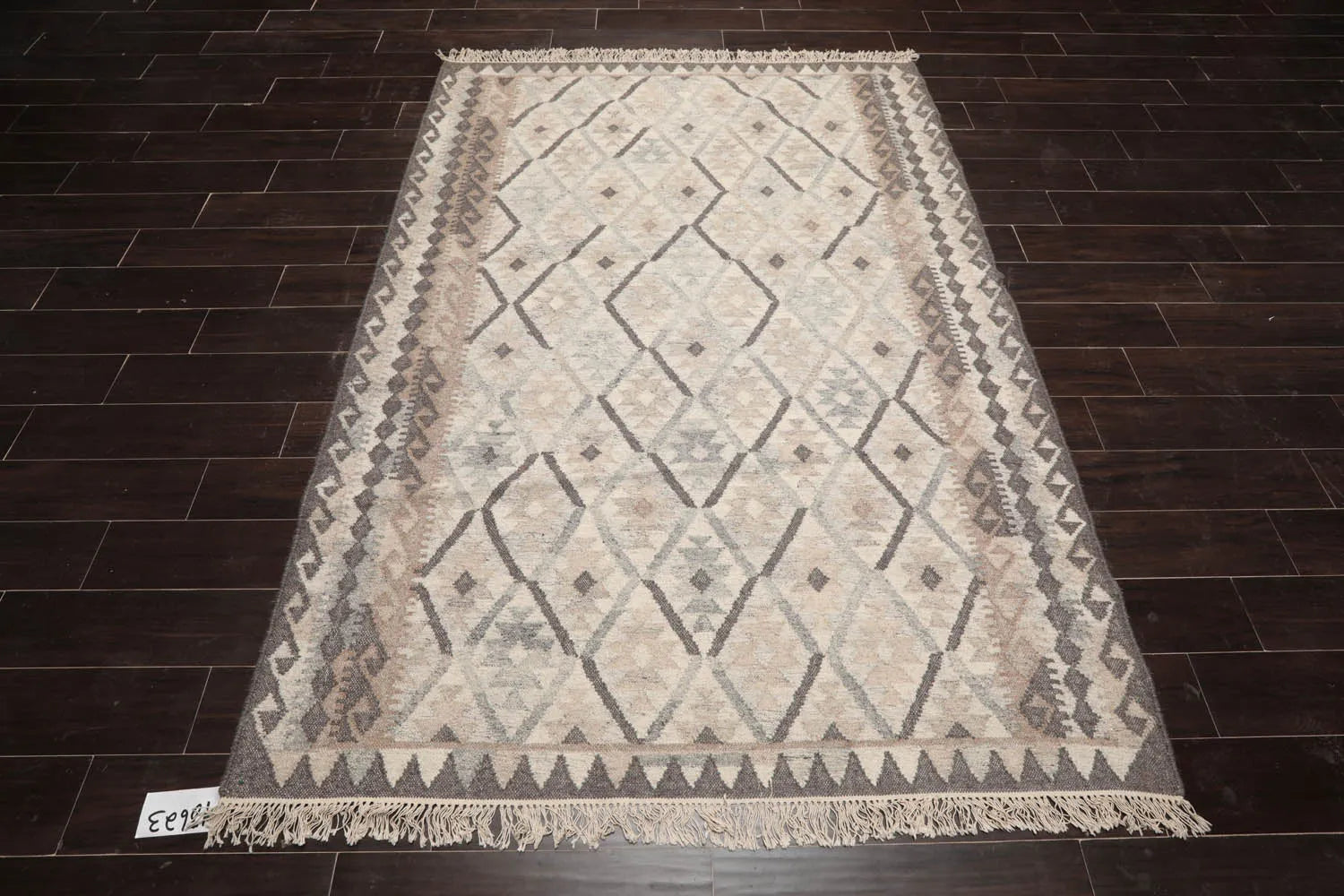 LoomBloom 5x8 Beige Wool Hand Woven Southwestern Kilim Oriental Area Rug-2