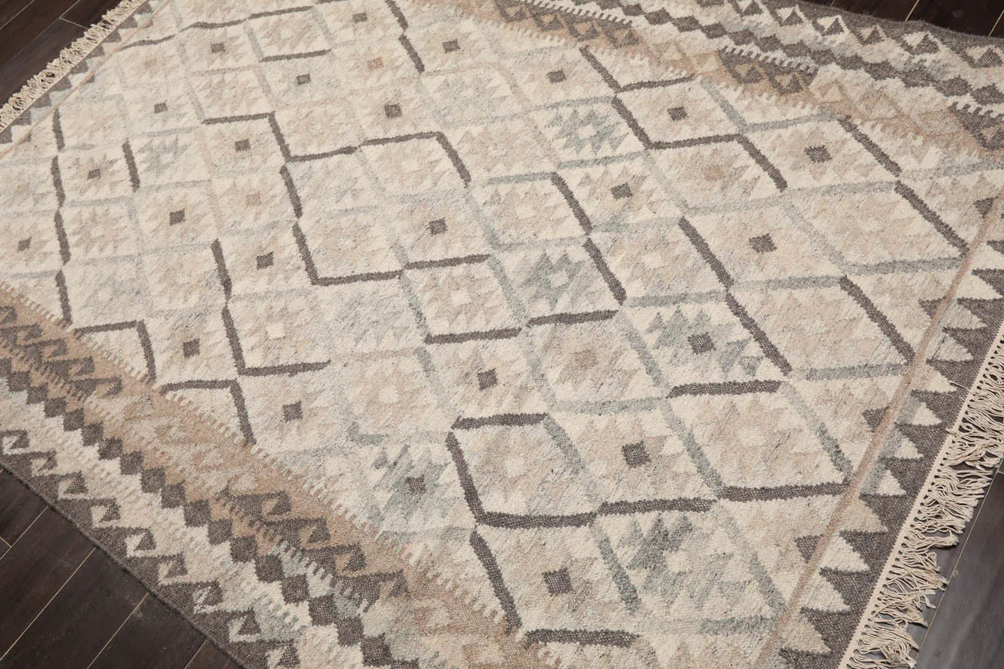 LoomBloom 5x8 Beige Wool Hand Woven Southwestern Kilim Oriental Area Rug-3