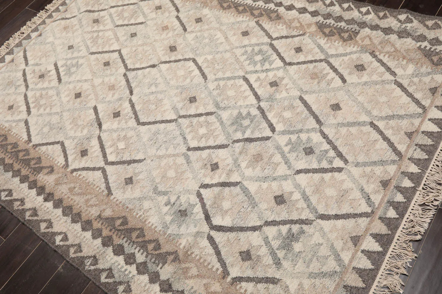 LoomBloom 5x8 Beige Wool Hand Woven Southwestern Kilim Oriental Area Rug-3