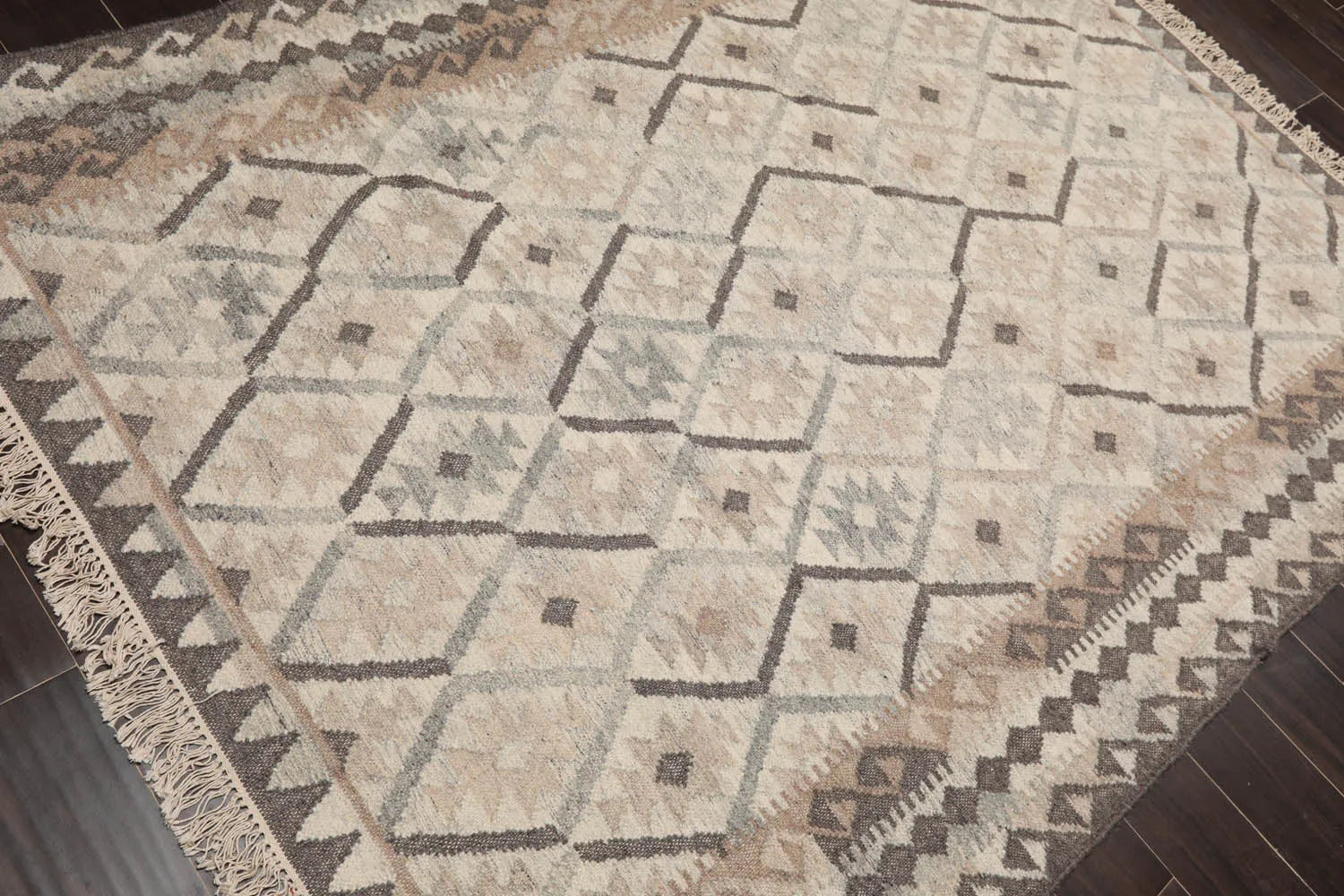 LoomBloom 5x8 Beige Wool Hand Woven Southwestern Kilim Oriental Area Rug-4