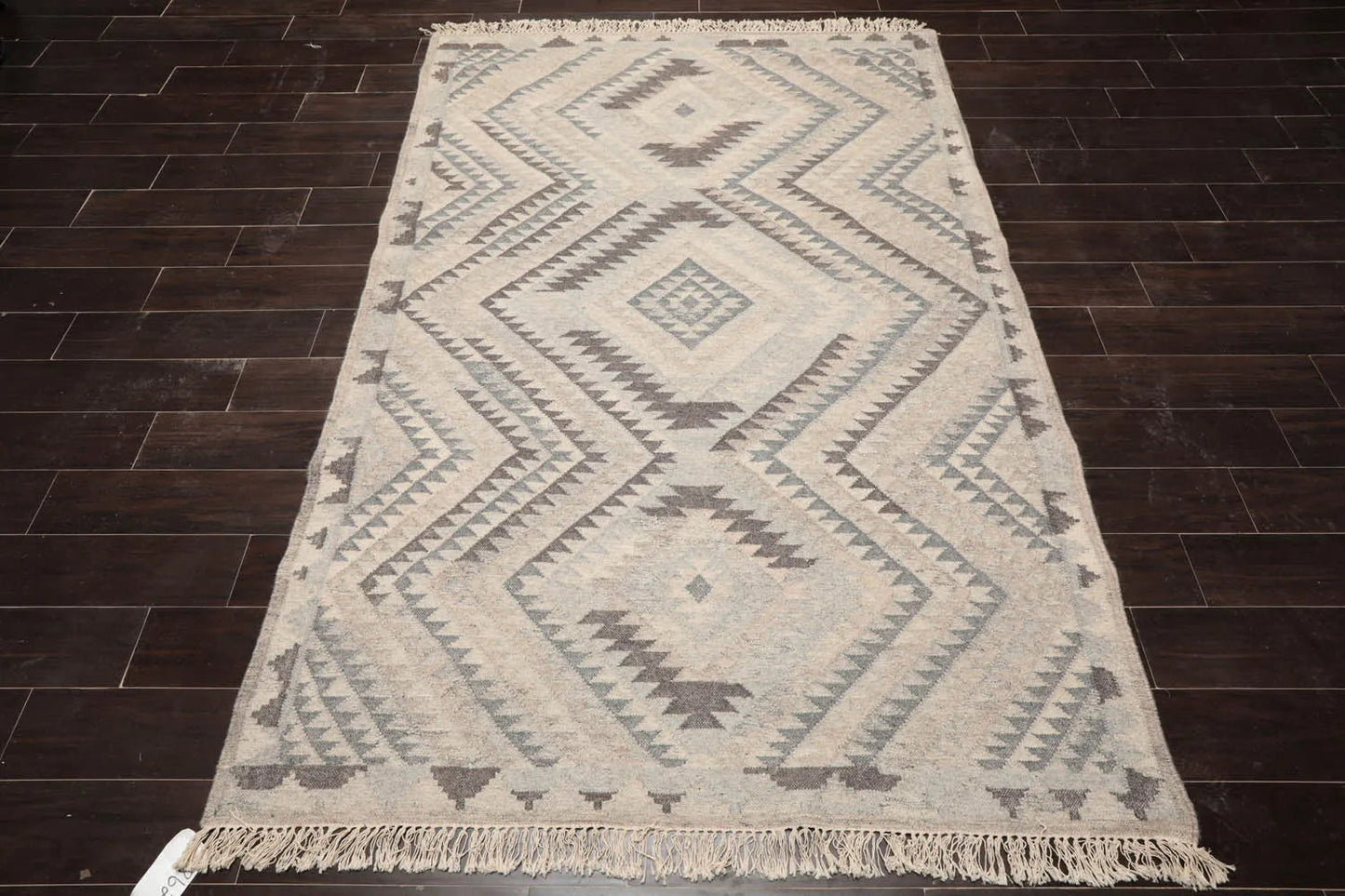 LoomBloom 5x8 Southwestern Beige Handcrafted Wool Kilim Rug-2