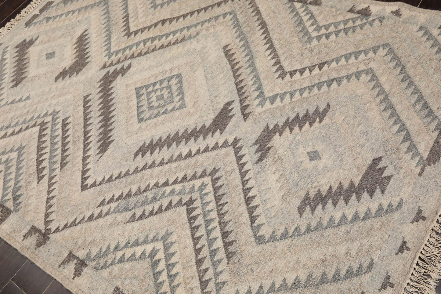 LoomBloom 5x8 Southwestern Beige Handcrafted Wool Kilim Rug-3
