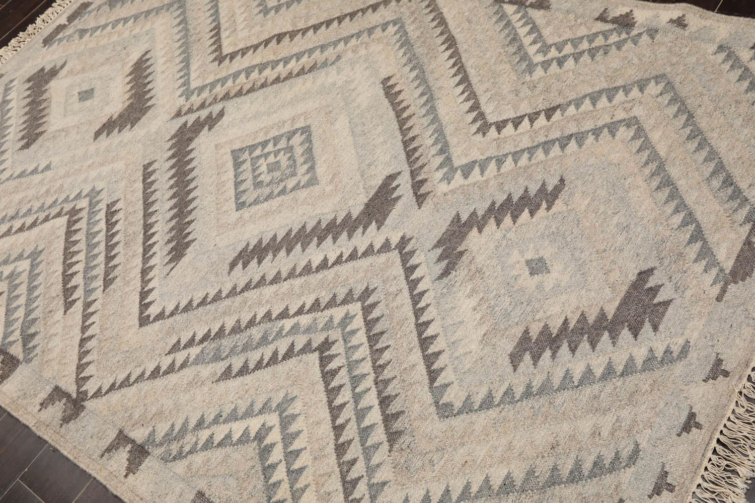 LoomBloom 5x8 Southwestern Beige Handcrafted Wool Kilim Rug-3