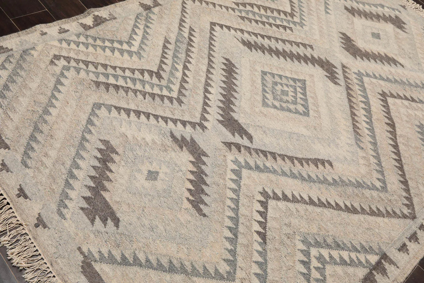 LoomBloom 5x8 Southwestern Beige Handcrafted Wool Kilim Rug-4