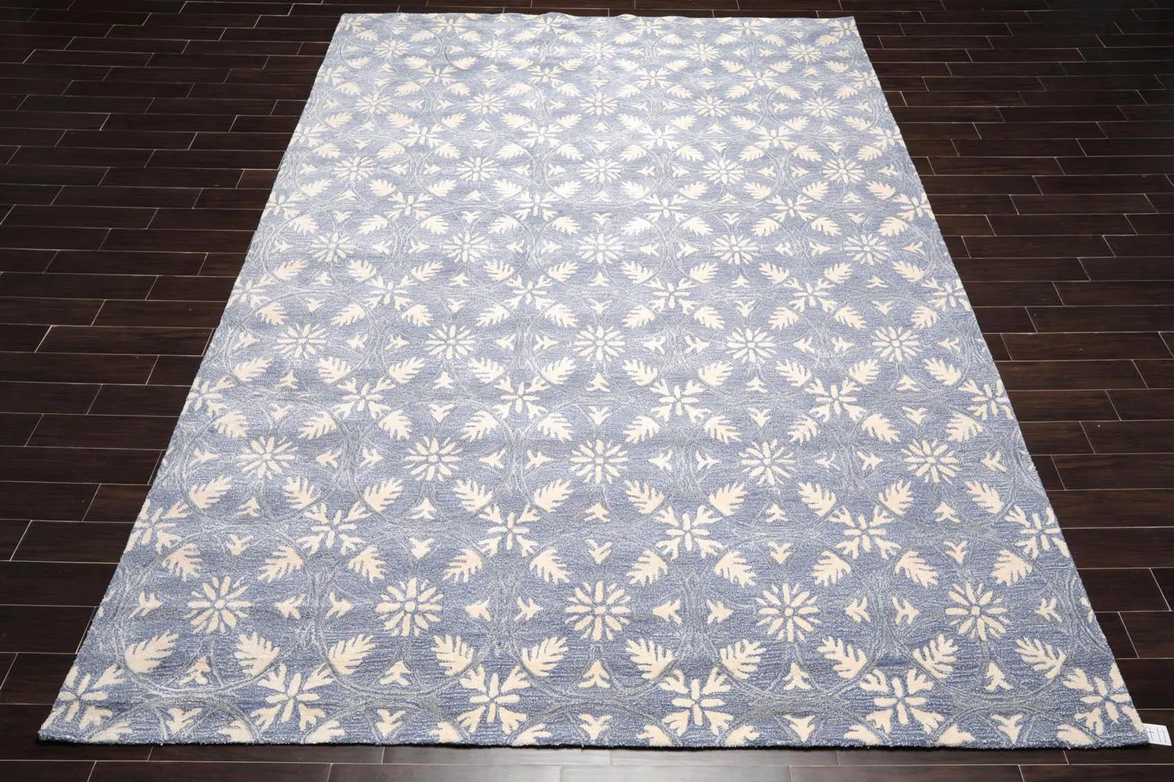 9'6'' x 12'5'' Handmade Wool & Art Silk Botanical Oriental Area Rug Blue, Ivory-1