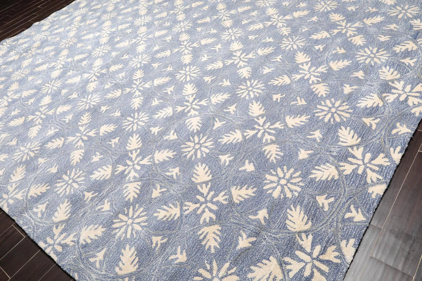 9'6'' x 12'5'' Handmade Wool & Art Silk Botanical Oriental Area Rug Blue, Ivory-2