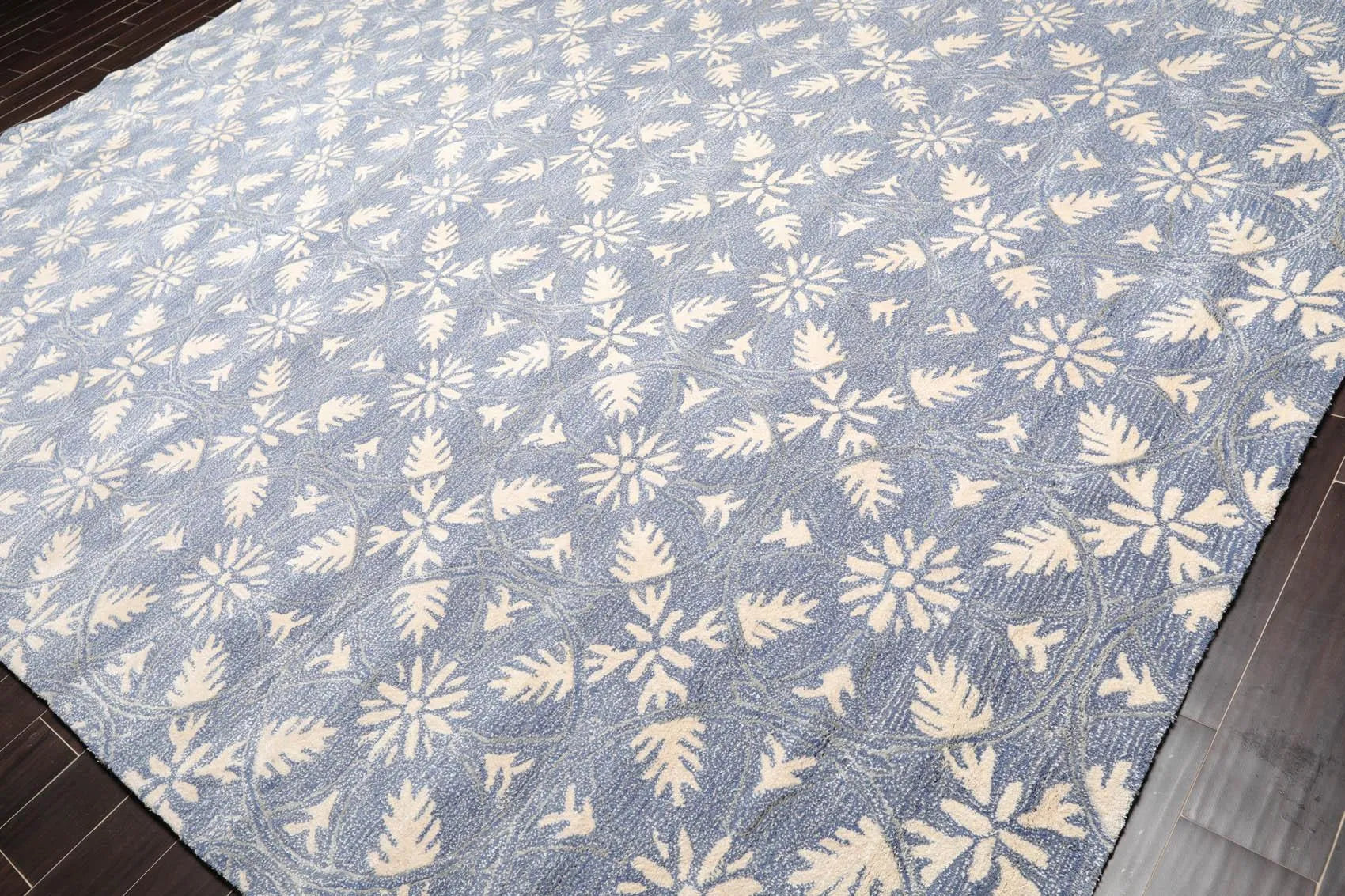 9'6'' x 12'5'' Handmade Wool & Art Silk Botanical Oriental Area Rug Blue, Ivory-2