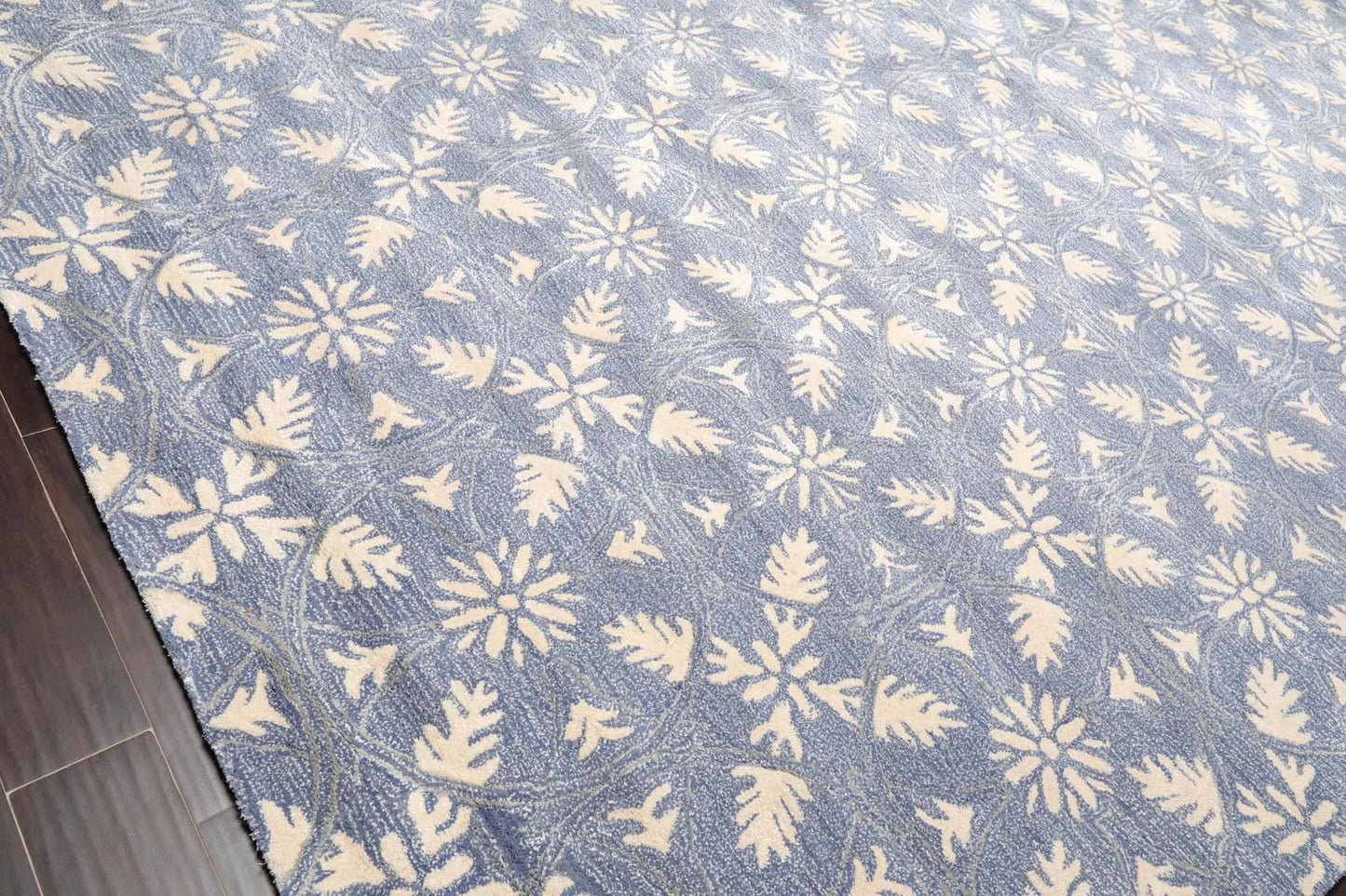 9'6'' x 12'5'' Handmade Wool & Art Silk Botanical Oriental Area Rug Blue, Ivory-3