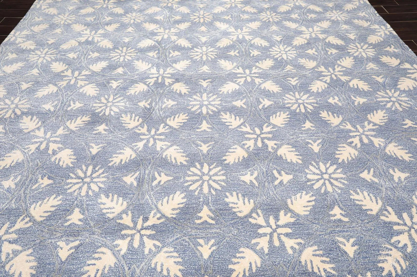 9'6'' x 12'5'' Handmade Wool & Art Silk Botanical Oriental Area Rug Blue, Ivory-4