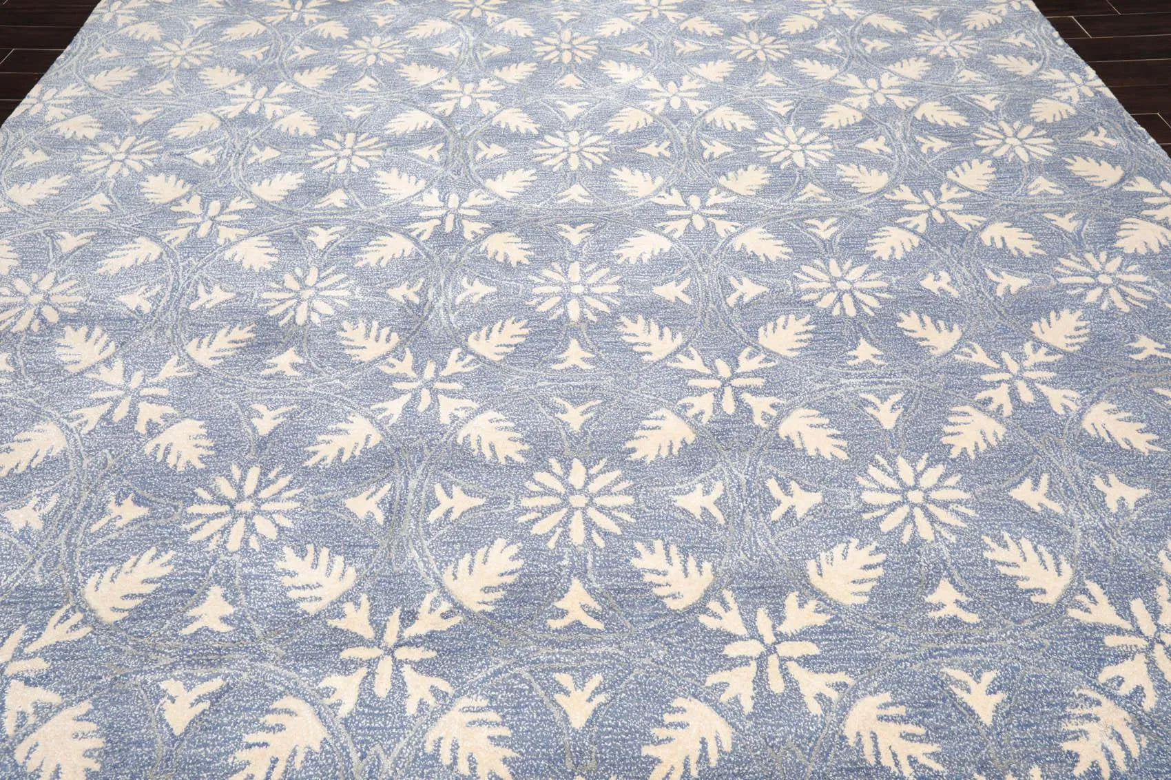 9'6'' x 12'5'' Handmade Wool & Art Silk Botanical Oriental Area Rug Blue, Ivory-4
