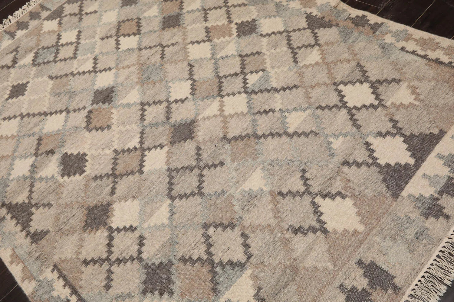 LoomBloom 5x8 Southwestern Beige Handcrafted Wool Kilim Rug-3