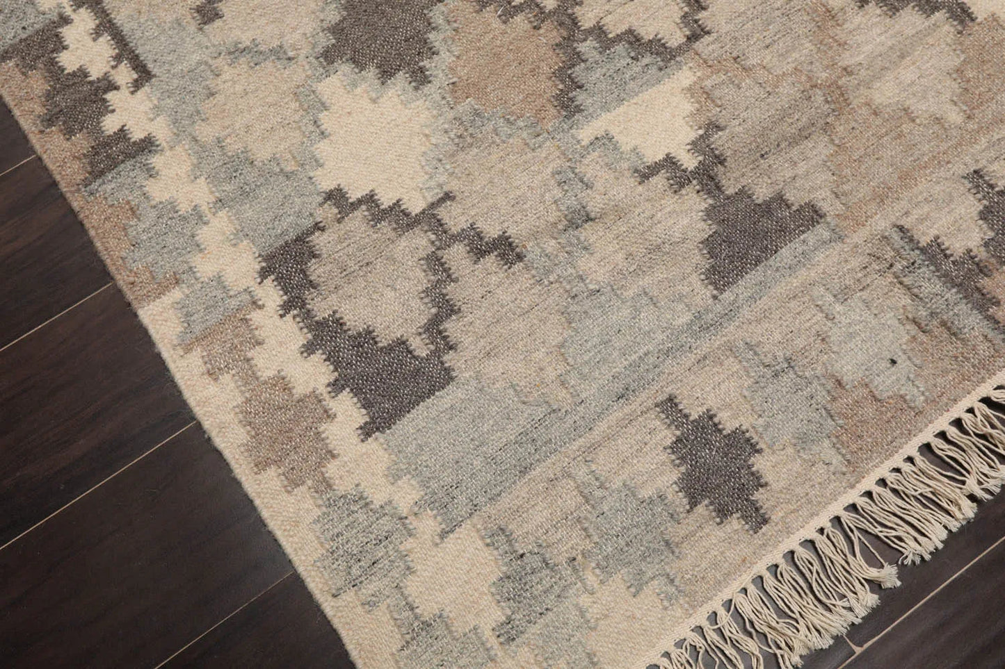 LoomBloom 5x8 Southwestern Beige Handcrafted Wool Kilim Rug-4