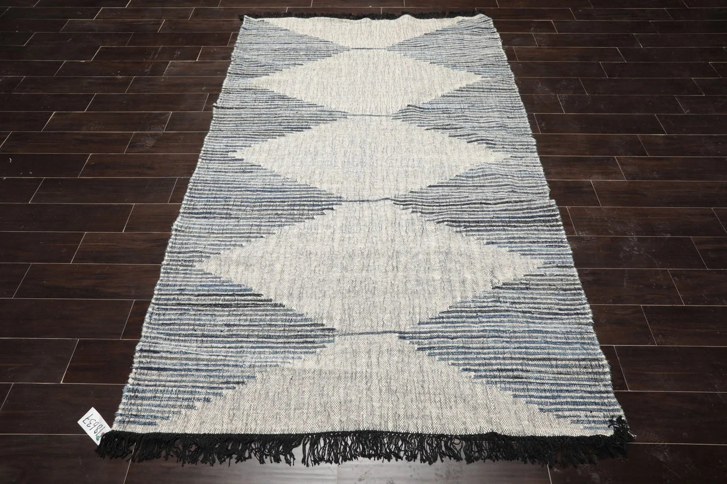 LoomBloom Geometric Kilim Wool Ivory Hand-Woven 5x8 Area Rug-2
