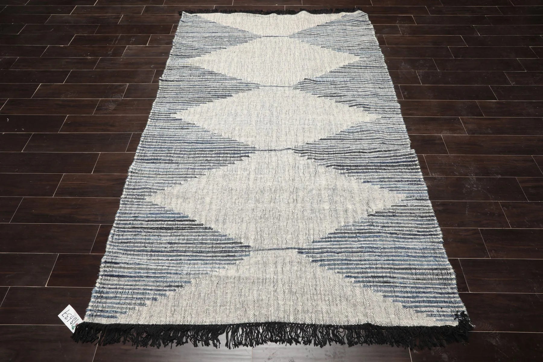 LoomBloom Geometric Kilim Wool Ivory Hand-Woven 5x8 Area Rug-2