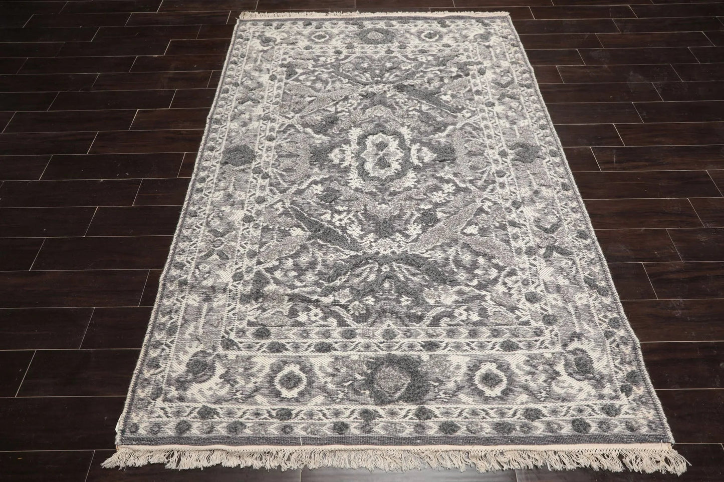 LoomBloom White Oriental Area Rug 5x8 Hand Woven Traditional Kilim Wool-2