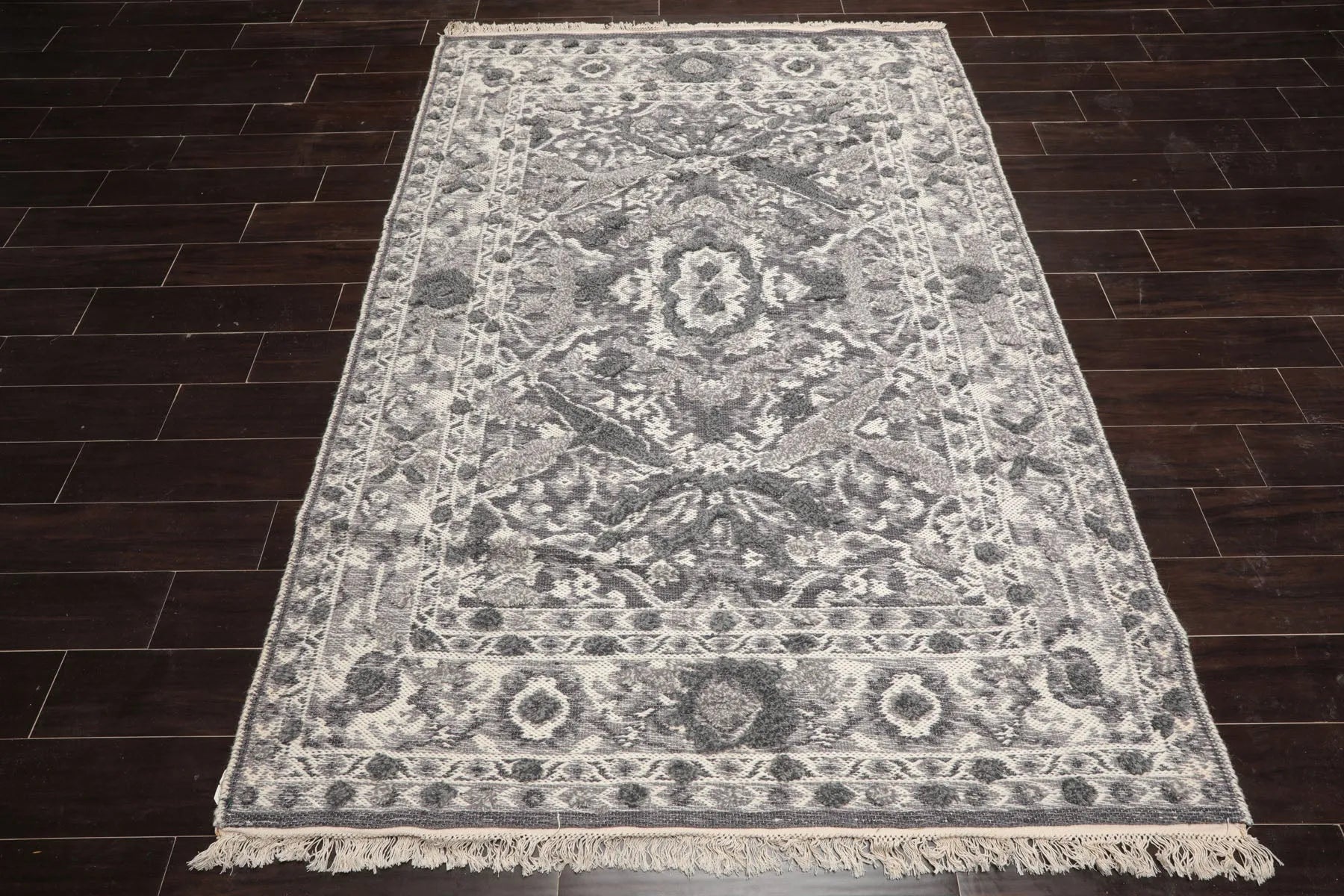 LoomBloom White Oriental Area Rug 5x8 Hand Woven Traditional Kilim Wool-2