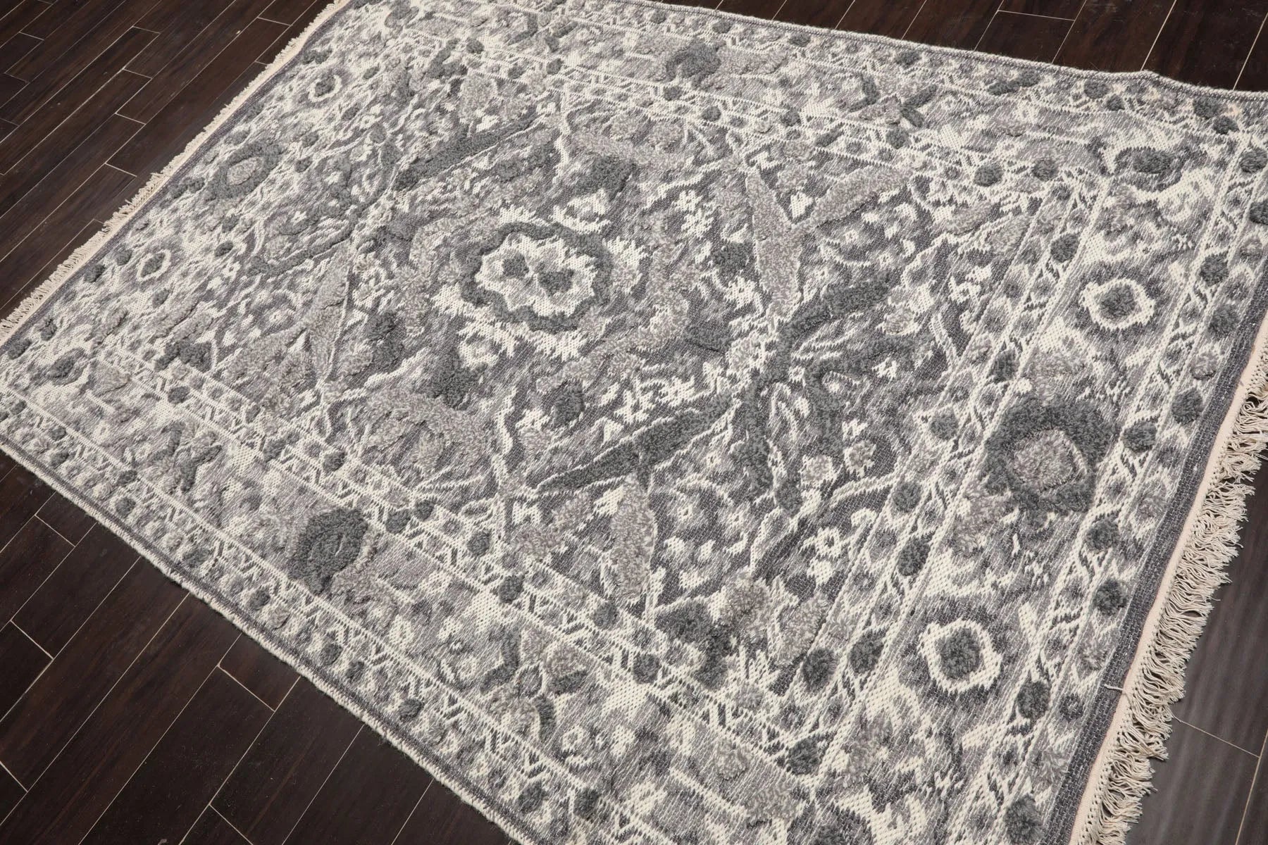 LoomBloom White Oriental Area Rug 5x8 Hand Woven Traditional Kilim Wool-3