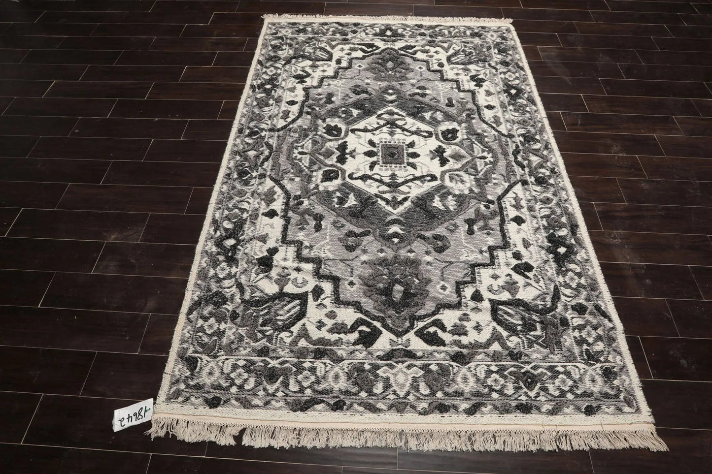 LoomBloom White Oriental Area Rug 5x8 Hand Woven Traditional Kilim Wool-2
