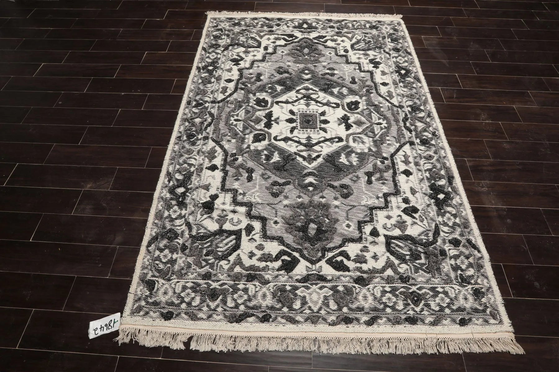 LoomBloom White Oriental Area Rug 5x8 Hand Woven Traditional Kilim Wool-2