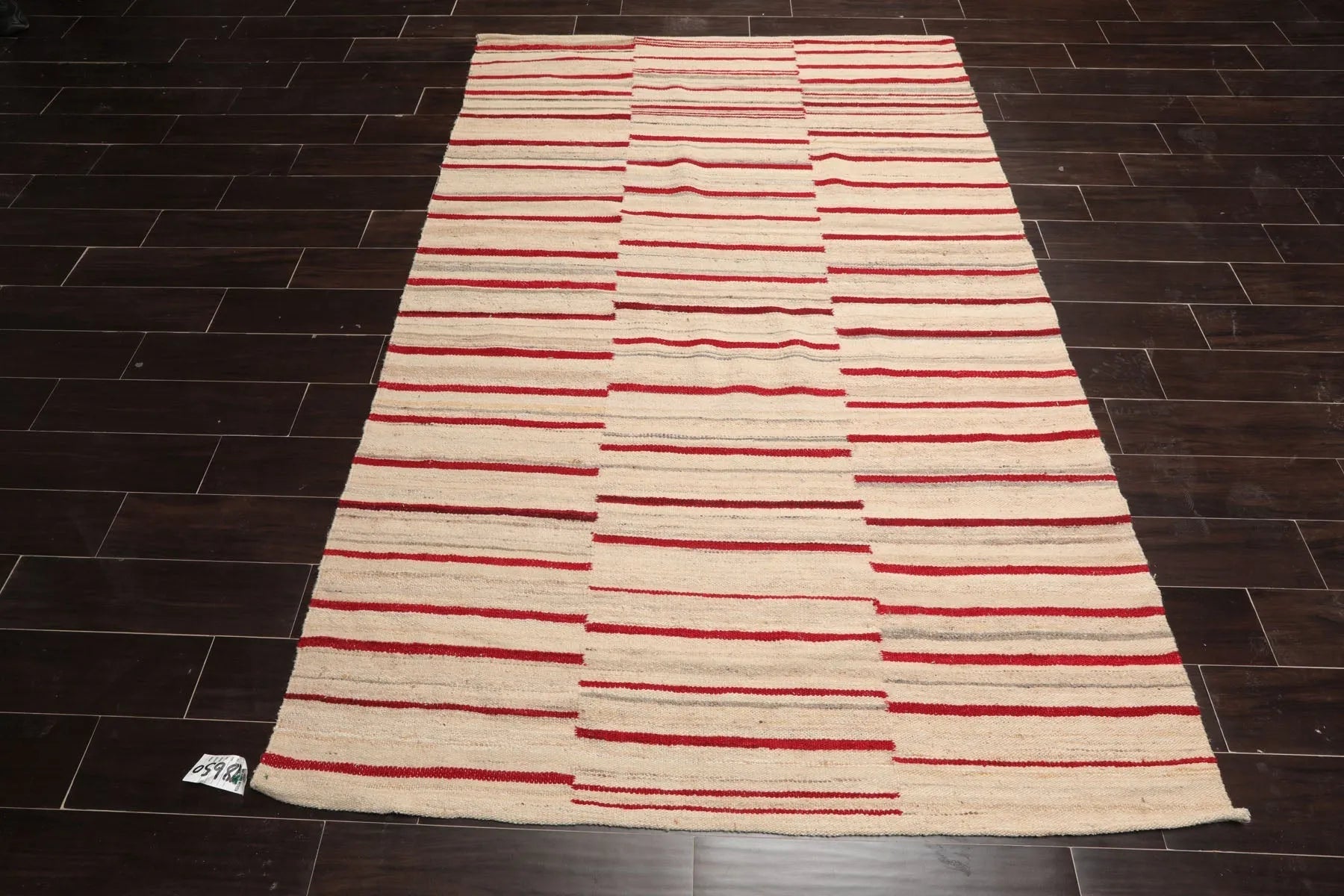 LoomBloom 5x8 Beige Oriental Area Rug Hand Woven with Contemporary Stripes-2