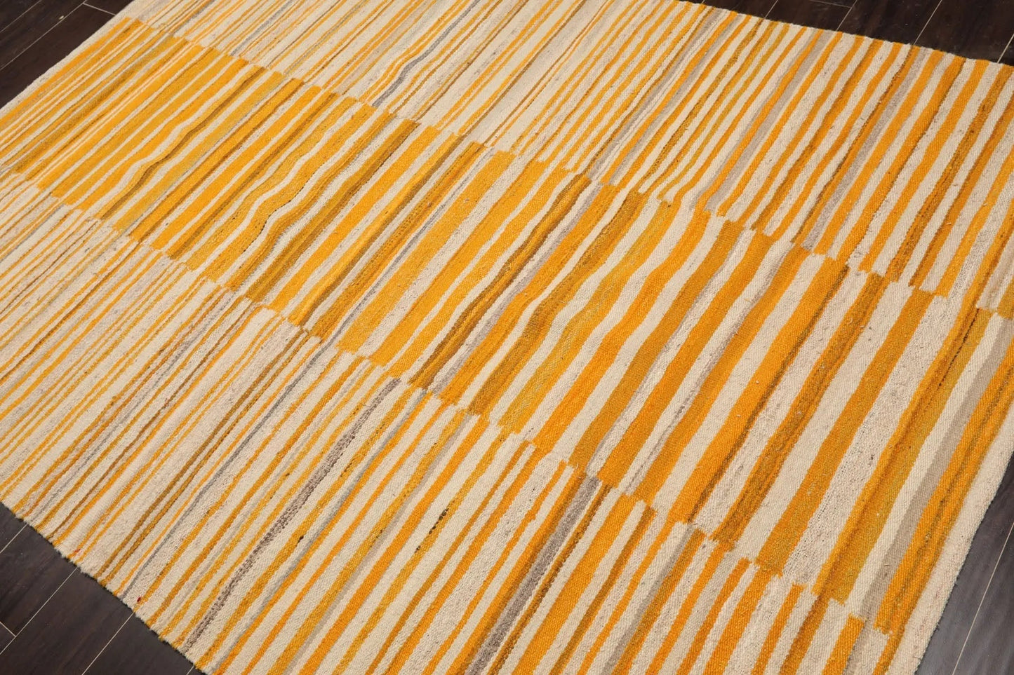 LoomBloom Beige 5x8 Hand Woven Oriental Area Rug with Contemporary Stripes-3