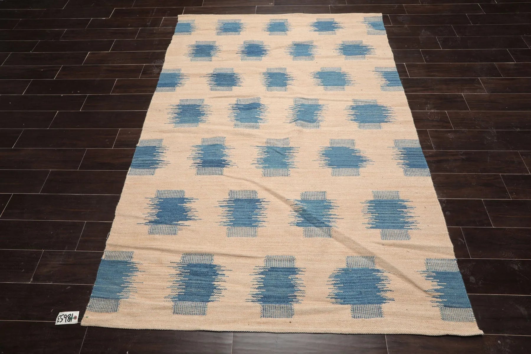 LoomBloom 5x8 Beige Handmade Contemporary Ikat Wool Oriental Area Rug Design-2
