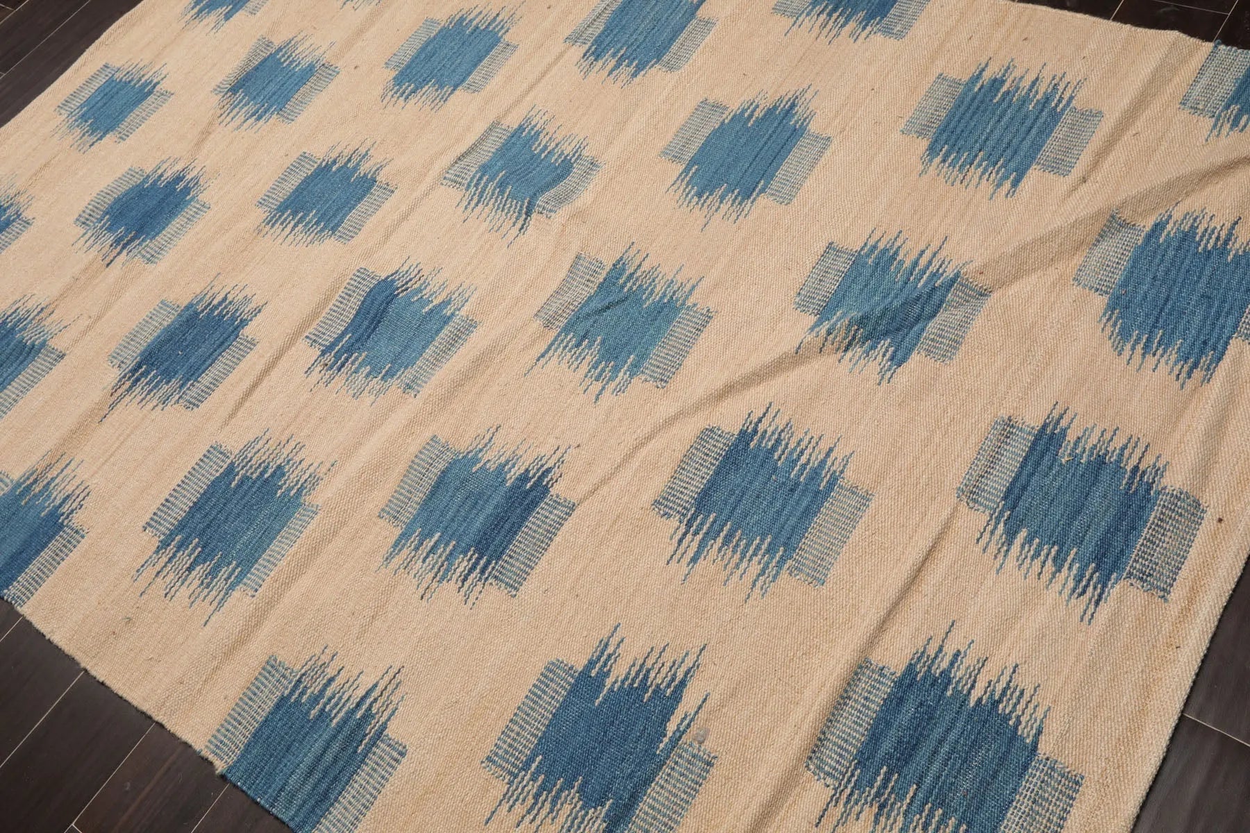 LoomBloom 5x8 Beige Handmade Contemporary Ikat Wool Oriental Area Rug Design-3