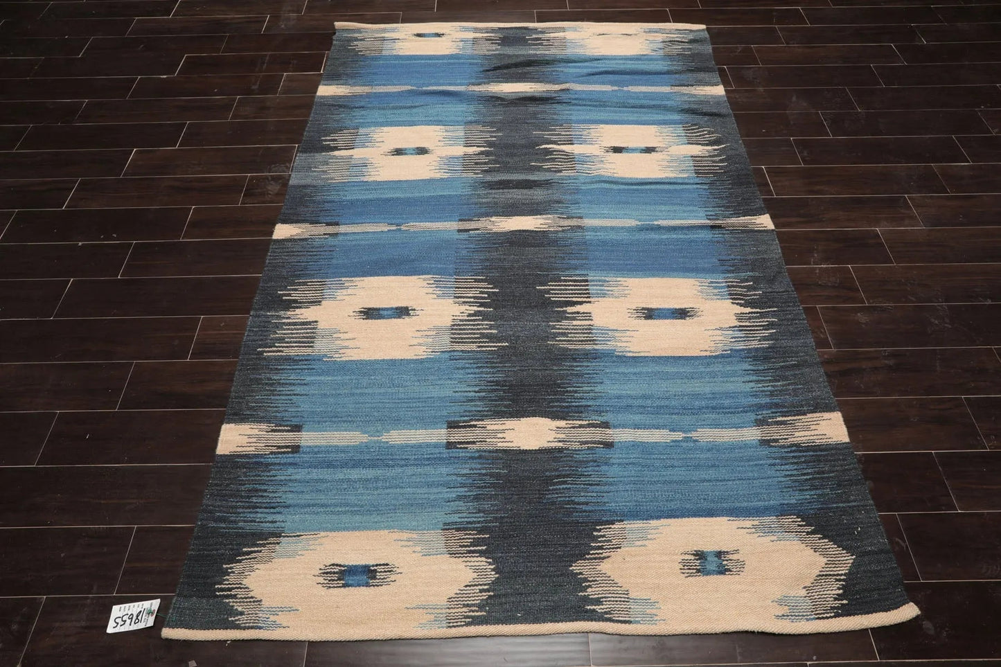 LoomBloom Beige Hand Woven Ikat Wool Oriental Contemporary Area Rug 5x8-2