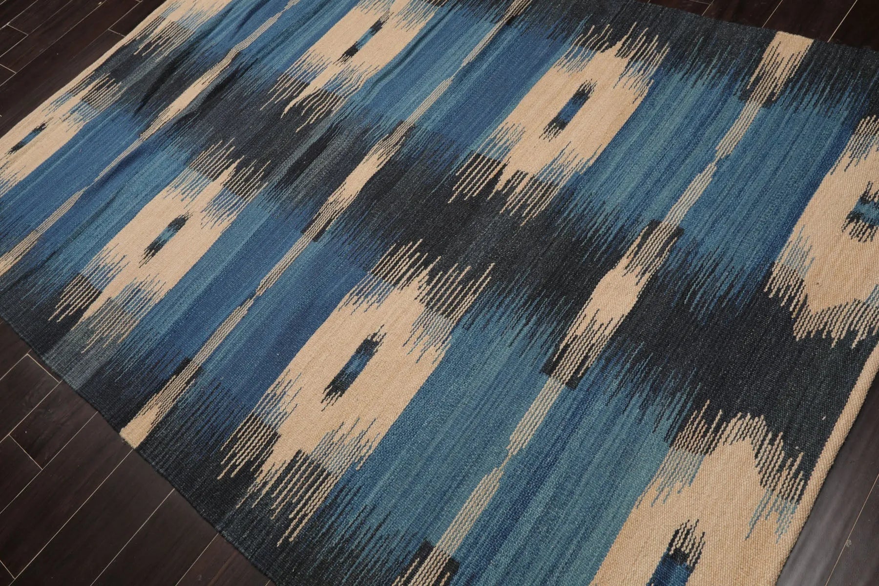 LoomBloom Beige Hand Woven Ikat Wool Oriental Contemporary Area Rug 5x8-3