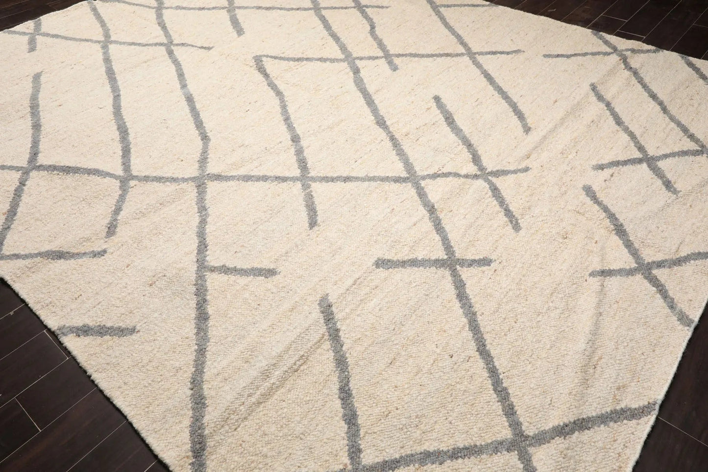 LoomBloom Multi Size Oatmeal Hand Woven Contemporary Geometric Flatweave Wool Oriental Area Rug-3