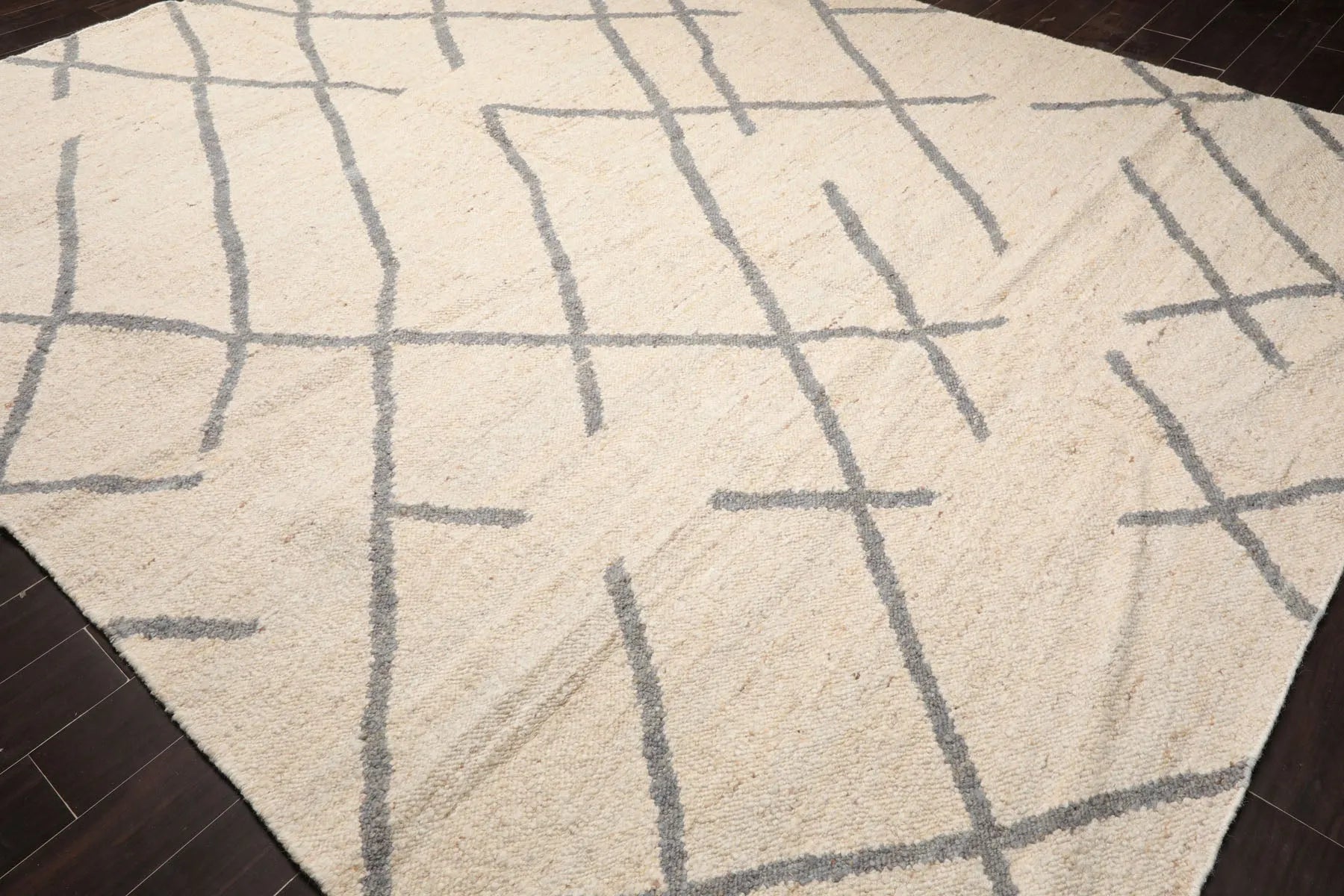 LoomBloom Multi Size Oatmeal Hand Woven Contemporary Geometric Flatweave Wool Oriental Area Rug-3