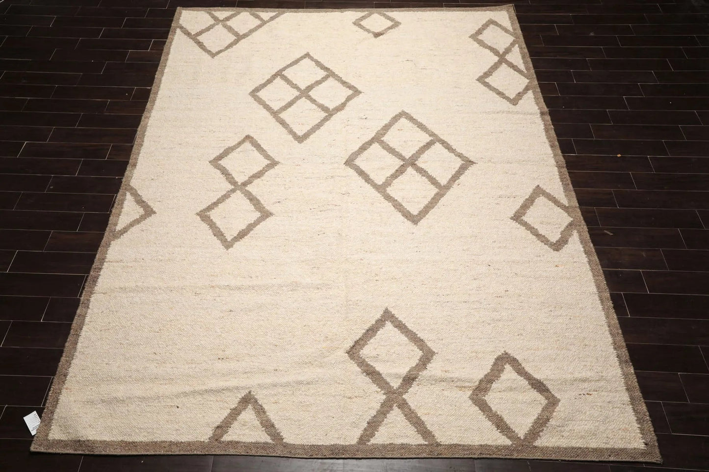 LoomBloom 9x12 Beige Hand Woven Contemporary Geometric Flatweave Wool Oriental Area Rug-2