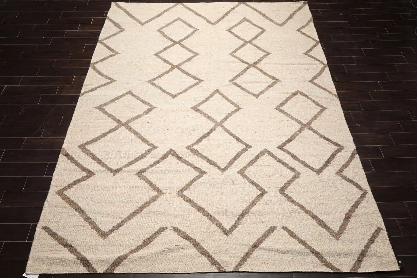 LoomBloom 9x12 Beige Hand Woven Contemporary Geometric Flatweave Wool Oriental Area Rug-2
