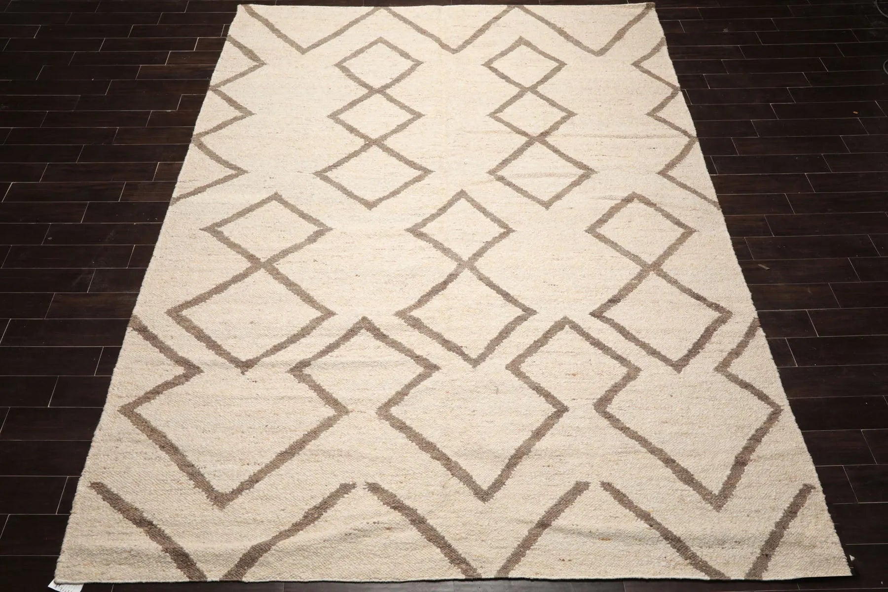 LoomBloom 9x12 Beige Hand Woven Contemporary Geometric Flatweave Wool Oriental Area Rug-2