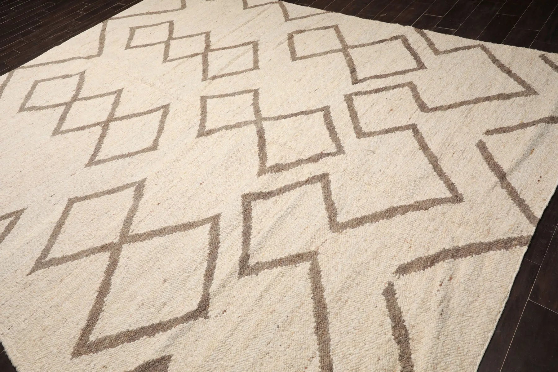 LoomBloom 9x12 Beige Hand Woven Contemporary Geometric Flatweave Wool Oriental Area Rug-3