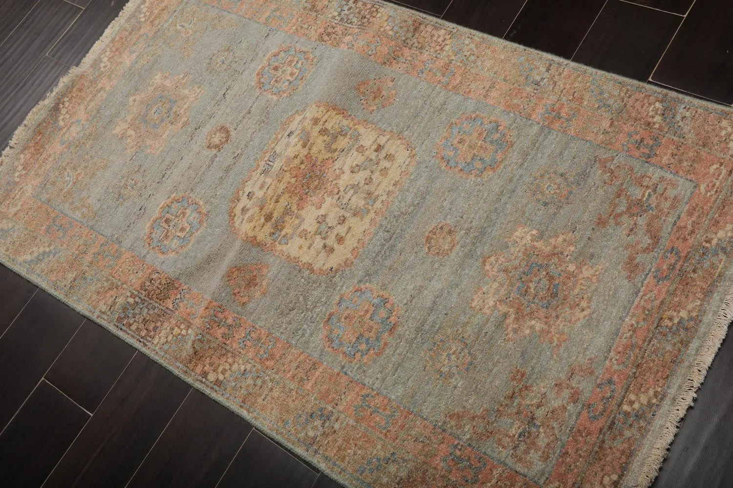 Muted Afghan Oushak Vegetable Dyes 3’ x 5’ Hand Knotted Wool Area Rug Slate-1