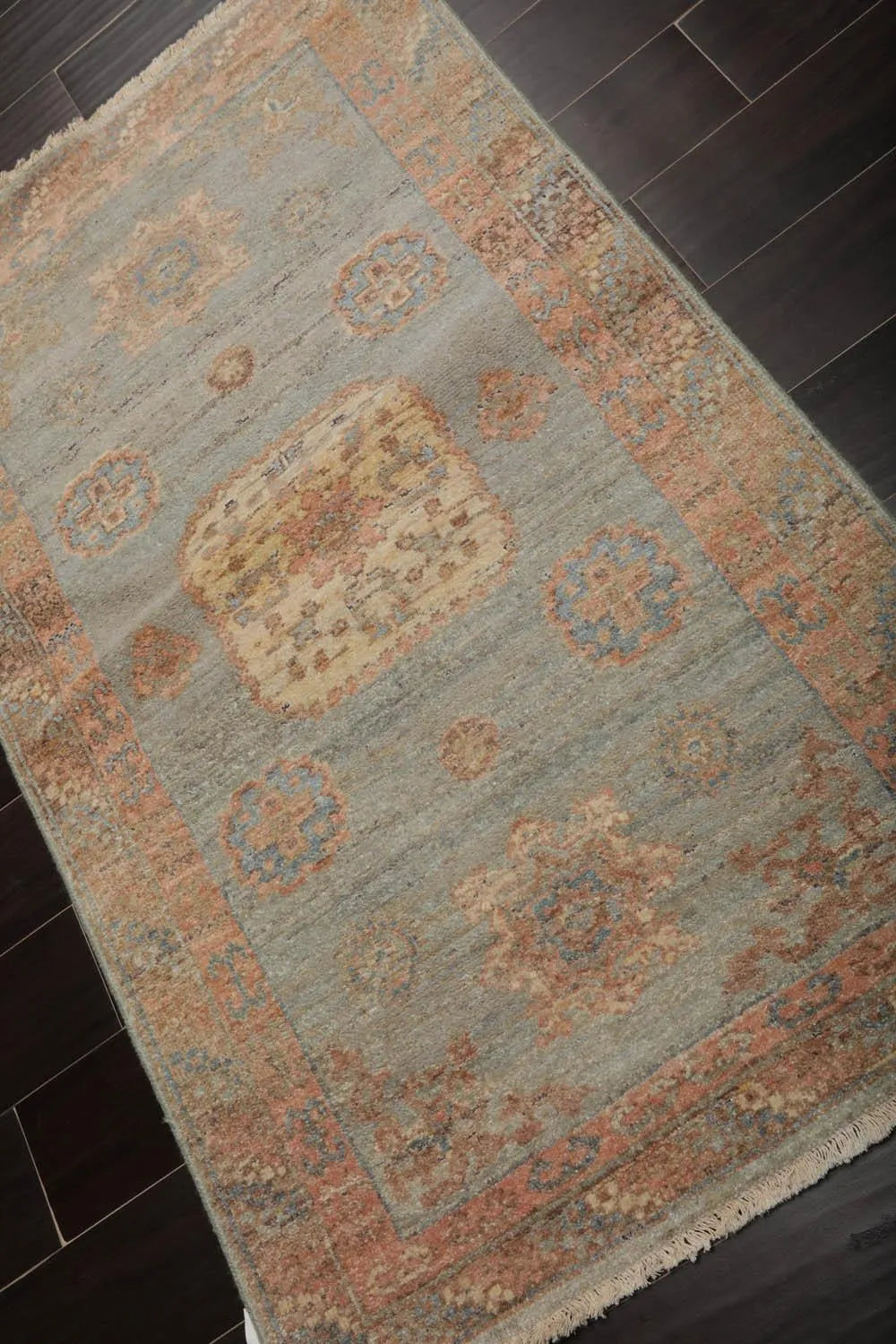 Muted Afghan Oushak Vegetable Dyes 3’ x 5’ Hand Knotted Wool Area Rug Slate-2